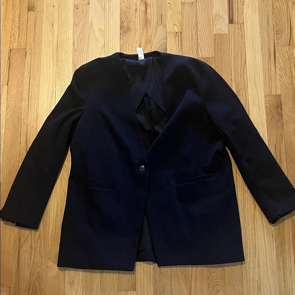 Spanx Navy Blue The Perfect Collarless Blazer Sz L